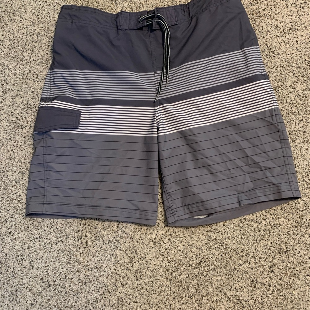 George Gray and White Board Shorts Quick-Dry Swimwear